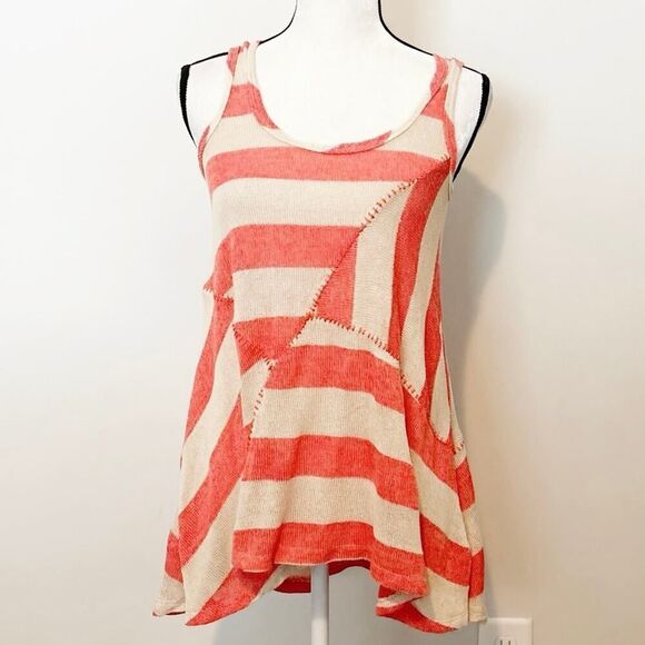 Blu Pepper Orange & Beige Sleeveless Scoop Neck Striped Tunic Sweater Size Small - Picture 7 of 7